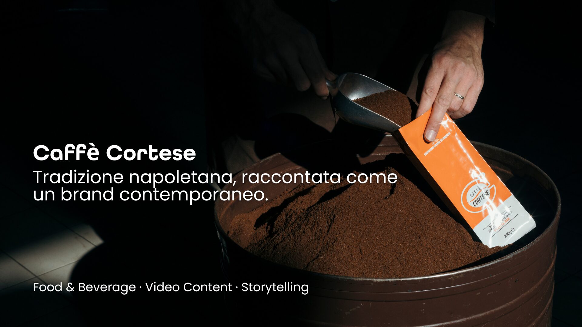 Banner portfolio Caffè Cortese - Tradizione napoletana raccontata come brand contemporaneo - Content creation food & beverage by Makeba Factory